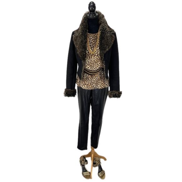 Libby Edelman Leopard Print Gathered Waist Peplum Top - Women's L - Picture 4 of 7